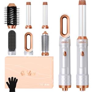 UKLISS 6 in 1 Airstyler, Spazzola Asciugacapelli con Airflow Arricciacapelli Automatico, Hair Dryer, Thermal Brush, Spazzola Lisciante, Spazzola ad Aria Calda, Regali Set per Donne Styling (Bianco)