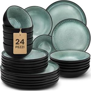 Twinzee Servizio Piatti Moderni 24 Pezzi in Gres per 6 Persone - Compatibile con Microonde - Servizio Piatti 6 persone Riviera Collection