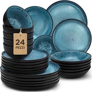 Twinzee Servizio Piatti Moderni 24 Pezzi in Gres per 6 Persone - Compatibile con Microonde - Servizio Piatti 6 persone Riviera Collection