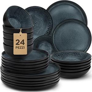 Twinzee Servizio Piatti Moderni 24 Pezzi in Gres per 6 Persone - Compatibile con Microonde - Servizio Piatti 6 persone Riviera Collection