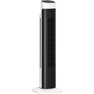HOMCOM Ventilatore a Torre 80 cm per Camera da Letto, Ventilatore da Pavimento con Telecomando, Oscillazione 70°, Timer 7,5 Ore, 3 Velocità, Display LED, Bianco e Nero