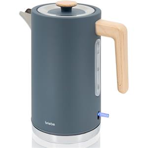 briebe Nordic Bollitore Elettrico 1,7L, Teiera Elettrica Infusione 2200 W, Ebollizione Rapida, senza BPA, Base 360°, Controller Strix, Spegnimento Automatico, Design Nordico Effetto Legno, Grigio