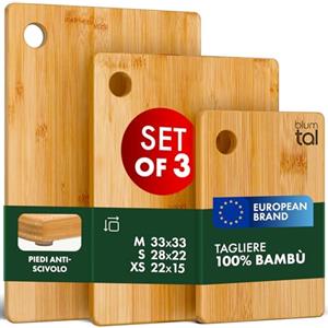 Blumtal Set Taglieri in Legno da Cucina Professionale - Tagliere Legno -Taglieri Cucina - Tagliere da Cucina Professionale in Bamboo Antibatterico - 3 Pezzi