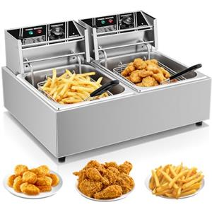 FOHERE Friggitrice Commerciale FOHERE con Cestello 21.6L, Temperatura Regolabile da 60 a 200°C, Friggitrice olio in Acciaio Inox da 3400W per Cucina e Uso Ristorazione.