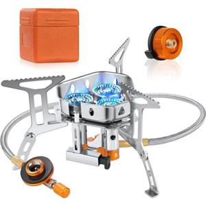 Adiwo Fornello a Gas da Campeggio, 6800 W Mini Stufa da Campeggio, Fornello Campeggio Gas Portatile con Accensione Piezoelettrica, Mini Stufa da Campeggio Antivento per Campeggio Trekking Picnic