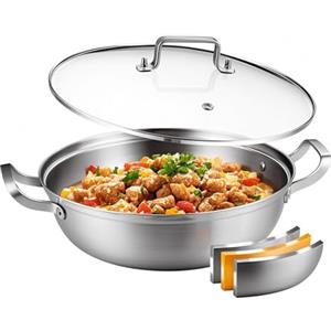 DELARLOCHEF Pentola in acciaio inossidabile 28 cm con coperchio di vetro - Pentola per minestre a tre piani, conduzione del calore uniforme & sicura per lavastoviglie