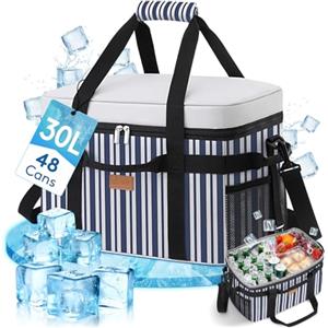 Lifewit Borsa Termica, Borsa Frigo Grande per Uomini Donne, Cooler Bag Portatile con Manici Multipli, Borsa Porta Pranzo, Lunch Bag per Picnic, Campeggio, Barbecue, Blu a Righe, 30L