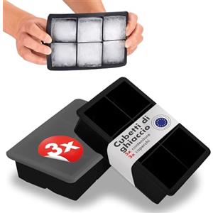 Blumtal Set di 3 stampi per cubetti di ghiaccio in silicone - 6 stampi per cubetti di ghiaccio con coperchio - Stampo per cubetti di ghiaccio in silicone senza BPA - Vassoio per ghiaccio - Nero