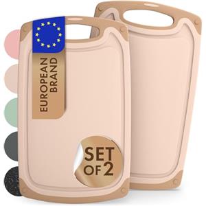 Blumtal tagliere da cucina plastica grande 40x24,5 cm set di 2 - set taglieri cucina + scanalature per il succo e manico - tagliere plastica da cucina senza BPA - tagliere cucina - set taglieri beige
