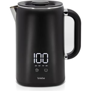 briebe eBoil Bollitore Elettrico 1,7L Display Digitale Temperatura Regolabile 45°C a 100°C Funzione Keep Warm, 1500W, Interno in Acciaio Inox, BPA Free, Base 360°, Controller Strix, Nero