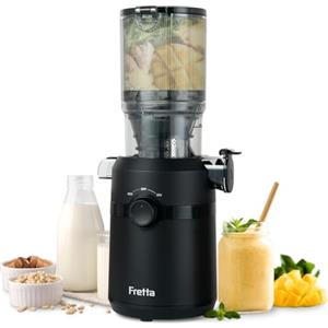 Fretta Estrattore frutta e verdura, apertura 108MM e capacità di 1L estrattore di succo, 200W centrifuga Lenta, 99% nutrienti preservati, senza BPA, facile da smontare e pulire