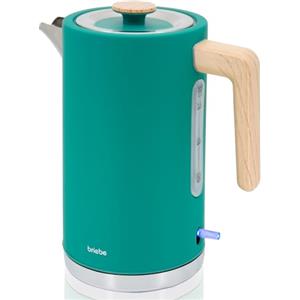 briebe Nordic Bollitore Elettrico 1,7L, Teiera Elettrica Infusione 2200 W, Ebollizione Rapida, senza BPA, Base 360°, Controller Strix, Spegnimento Automatico, Design Nordico Effetto Legno, Verde