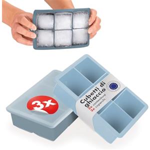 Blumtal Set di 3 stampi per cubetti di ghiaccio in Silicone - 6 stampi per cubetti di ghiaccio con coperchio - Stampo per cubetti di ghiaccio in silicone senza BPA - 2x grigio blu + blu chiaro