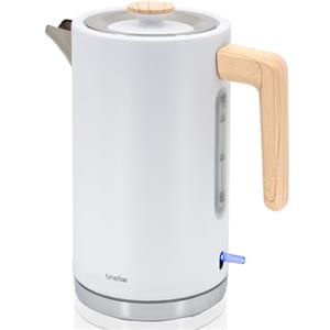 briebe Nordic Bollitore Elettrico 1,7L, Teiera Elettrica Infusione 2200 W, Ebollizione Rapida, senza BPA, Base 360°, Controller Strix, Spegnimento Automatico, Design Nordico Effetto Legno, Bianco