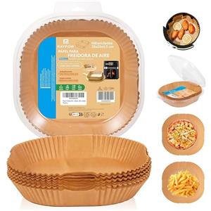 RAYPOW 100 stampi quadrati di carta per friggitrice ad aria, 20-24 cm, usa e getta, senza BPA, accessori per friggitrice senza olio, da 2 a 8 litri (20-24 cm quadrati, 100 unità)