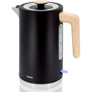 briebe Nordic Bollitore Elettrico 1,7L, Teiera Elettrica Infusione 2200 W, Ebollizione Rapida, senza BPA, Base 360°, Controller Strix, Spegnimento Automatico, Design Nordico Effetto Legno, Nero