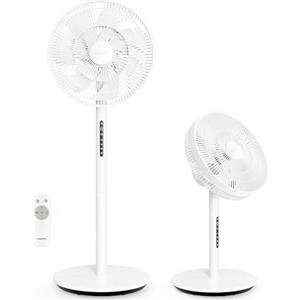 LeaderPro Ventilatore a Piantana Silenzioso 12,8 dB, Ventilatore da Tavolo 2 in 1 con Telecomando, Oscillazione 120°, 8 Velocità, Motore DC, Display LED, Timer 8H, Ideale per Casa e Ufficio, Bianco