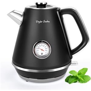Taylor Swoden Aladin - Bollitore Elettrico Vintage, Bollitore Acciaio Inox, Bollitore Retro Elettrico, 1.7L, 2200W, Visualizzazione della temperatura, Spegnimento automatico, Nero
