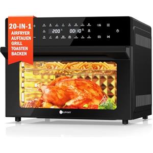 LLIVEKIT 30L Friggitrice ad Aria Forno XXL con Girarrosto Rotante, Mini Forno a Convezione 20 Programmi e 9 Accessori, Friggitrice ad Aria Senza Olio con Schermo a LED, Ricettario, 80 °C-230 °C