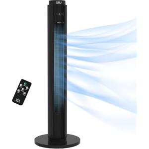 HOMCOM Ventilatore a Torre 45W a 4 Modalità e 3 Velocità con Timer da 12h, Ventilatore da Terra in ABS con Telecomando, Ø31.5x96 cm, Nero