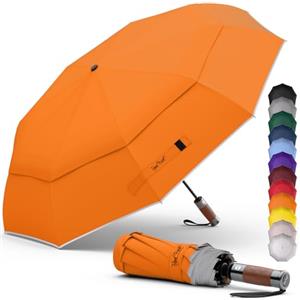 Royal Walk Ombrello Pieghevole Antivento Da Pioggia Compatto E Forte Lussuoso Vero Manico Di Legno Ombrello Portatile Automatico Aperto Chiuso Resistenti Ventilato Doppio Baldacchino Per Uomo e Donna