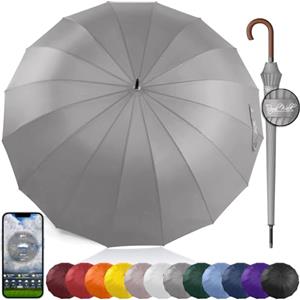 Royal Walk Ombrello Pioggia Antivento Grande 54 Pollici Ombrello Portatile Automatico Aperto Per 2 Persone Uomo Di Legno Leggero Resistente 16 Costole Golf Da Viaggio Impermeabile Robusto 120cm Grigio