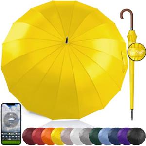 Royal Walk Ombrello Pioggia Antivento Grande 54 Pollici Ombrello Portatile Automatico Aperto Per 2 Persone Uomo Di Legno Leggero Resistente 16 Costole Golf Da Viaggio Impermeabile Robusto 120cm Giallo