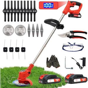 OUTIGO Decespugliatore a Batteria, Decespugliatore Elettrico a Batteria, dotato di 2 batterie e 4 lame, Tosaerba a batteria Tosaerba Pieghevole da 800W,adatto per tagliare l'erba di prati e cespugli