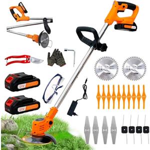 OUTIGO Decespugliatore a Batteria, Decespugliatore Elettrico a Batteria, dotato di 2 batterie e 4 lame, Tosaerba a batteria Tosaerba Pieghevole da 800W,adatto per tagliare l'erba di prati e cespugli