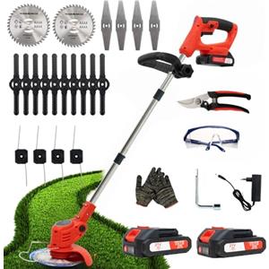 OUTIGO Decespugliatore a Batteria, Decespugliatore Elettrico a Batteria, dotato di 2 batterie e 4 lame, Tosaerba a batteria Tosaerba Pieghevole da 800W,adatto per tagliare l'erba di prati e cespugli
