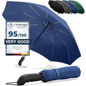 Wilford & Sons Ombrello Pieghevole Portatile Antivento da Borsa - Apri Chiudi Automatico, Teflon, 9 Stecche Rinforzate | Resistente Compatto Auto Robusto Classico Mini Viaggio Business Città Ufficio Uomo Donna, Blu