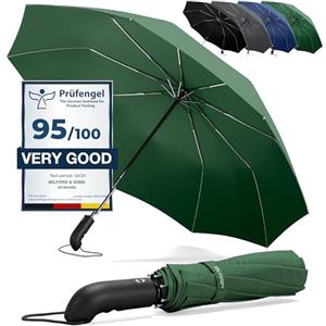 Wilford & Sons Ombrello Pieghevole Portatile Antivento da Borsa - Apri Chiudi Automatico, Teflon, 9 Stecche Rinforzate | Resistente Compatto Auto Robusto Classico Viaggio Business Città Ufficio Uomo Donna, Verde