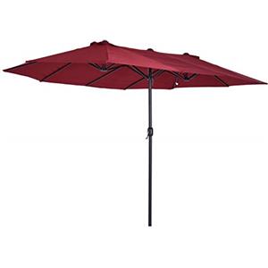 Outsunny Ombrellone da Giardino 455x265x238cm Doppio con Apertura a Manovella, Acciaio e Poliestere Rosso Vino