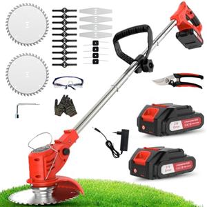 OUTIGO Decespugliatore a Batteria, Tagliaerba Elettrico a Batteria da 800 W, Taglia Erba da Giardino Elettrico con 4 Tipi di Lame,tosaerba telescopico, manico regolabile da 71 a 106 cm