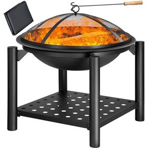 Gardebruk Deuba Braciere Rotondo Ø 55cm Attizzatoio Parascintille Ripiano Portaoggetti Camino Giardino Stufa