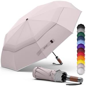 Royal Walk Ombrello Pieghevole Antivento Da Pioggia Compatto E Forte Lussuoso Vero Manico Di Legno Ombrello Portatile Automatico Aperto Chiuso Resistenti Ventilato Doppio Baldacchino Per Uomo e Donna