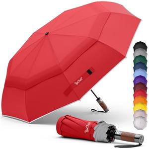 Royal Walk Ombrello Pieghevole Antivento Da Pioggia Compatto E Forte Lussuoso Vero Manico Di Legno Ombrello Portatile Automatico Aperto Chiuso Resistenti Ventilato Doppio Baldacchino Per Uomo e Donna