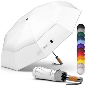 Royal Walk Ombrello Pieghevole Antivento Da Pioggia Compatto E Forte Lussuoso Vero Manico Di Legno Ombrello Portatile Automatico Aperto Chiuso Resistenti Ventilato Doppio Baldacchino Per Uomo e Donna