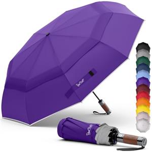 Royal Walk Ombrello Pieghevole Antivento Da Pioggia Compatto E Forte Lussuoso Vero Manico Di Legno Ombrello Portatile Automatico Aperto Chiuso Resistenti Ventilato Doppio Baldacchino Per Uomo e Donna
