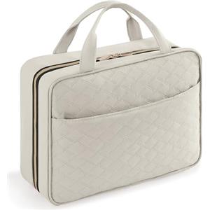 Lifewit Beauty Case da Viaggio Donna, Grande Trousse Trucchi da Appendere, Beautycase da Viaggio con 4 Trasparente Scomparti, Regalo Donna e Uomo, Grande, Grigio Chiaro