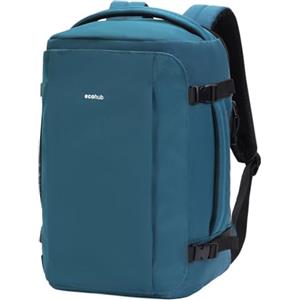 ECOHUB Zaino Ryanair 40x20x25, Zaino da Viaggio da 20L con 10 Tasche, Valigia Bagaglio a Mano Porta PC 14 pollici, Zaini Donna Uomo in PET Riciclato per Trekking e Lavoro（Blu-verde）