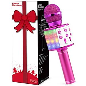 Fede Microfono Karaoke Bluetooth Wireless per Bambini, Karaoke Portatile con Luci LED Multicolore per Cantare, Funzione Eco, Compatibile con Android/iOS, PC o smartphone