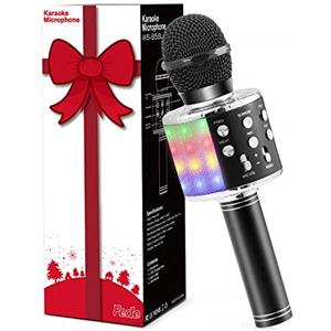 Fede Microfono Karaoke Bluetooth Wireless per Bambini, Karaoke Portatile con Luci LED Multicolore per Cantare, Funzione Eco, Compatibile con Android/iOS, PC o smartphone
