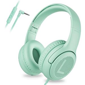 awatrue Cuffie per Bambini con Cavo, Cuffie per Bambini con Microfono, Cuffie On-ear, Limitazione del Volume 85/94 dB, jack da 3,5 mm, Design pieghevole, Sicure e Comode (Verde)