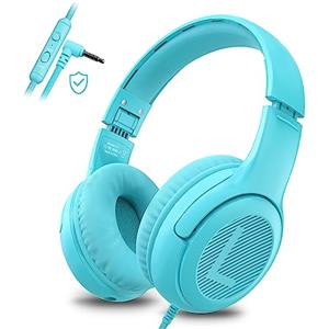 awatrue Cuffie per Bambini con Cavo, Cuffie per Bambini con Microfono, On-Ear, Limitazione del Volume 85/94 dB, Jack da 3,5 mm, Design Pieghevole, Sicure e Comode (Azzurro)