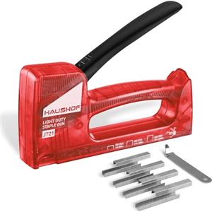 HAUSHOF Pistola Sparachiodi Trasparente con 800 Graffette JT21, Graffettatrice Impugnatura con Bloccaggio Automatico, Spillatrice Leggera per Fissare Tessuti, Cartone e Legno Sottile, Rosa