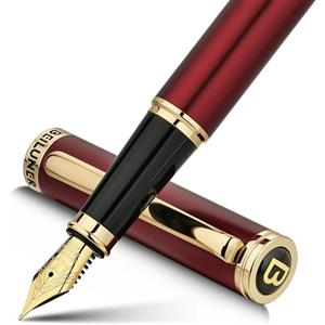 BEILUNER Penna Stilografica di Lusso, Finitura Laccata con Fregi e Pennino Dorati 24K, Regalo Affidabile con Convertitore per Lui e Lei, Penna Elegante - Rosso & Oro, Pennino Fine