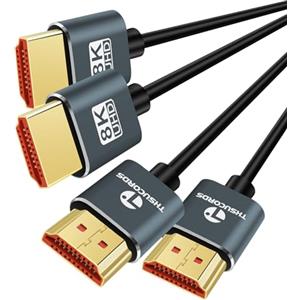 Thsucords Ultra Sottile 8K 4K Cavo HDMI 2M 2 Pezzi, Flessibile Morbido ad alta velocità HDMI 2.1 Supporto 4K@120Hz 8K@60Hz 48Gbps Compatibile con Roku TV/HDTV/PS5/Blu-ray