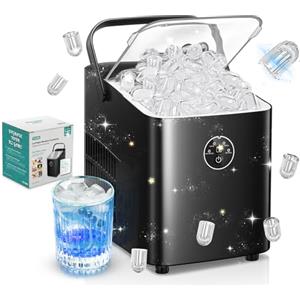FOHERE Macchina Ghiaccio 14KG in 24h, Cubetti in 6-8 Min, Autopulente, 2 Dimensioni di Ghiaccio, Macchina per il Ghiaccio con Maniglia Portatile per Casa/Cucina/Ufficio/Bar (Nero Profondo)