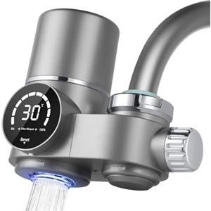 HOTUT Filtro Acqua Rubinetto, UV luce Blu Filtro Casa Cucina, Sistema di Filtrazione Dell'acqua, Anticalcare Rubinetto, Riduce Sabbia, Cloro e Cattivo Gusto - Display Contalitri Digitale